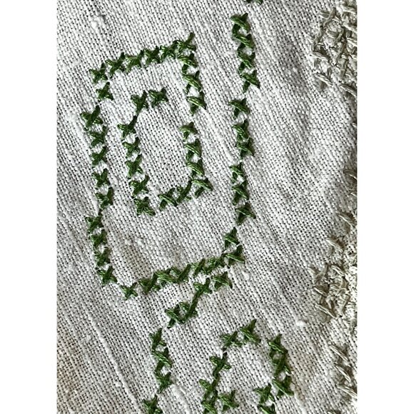 Round Embroidered Tablecloth Cross-Stitch Crocheted Scalloped Edges 38.5 Dia VTG - Picture 7 of 10